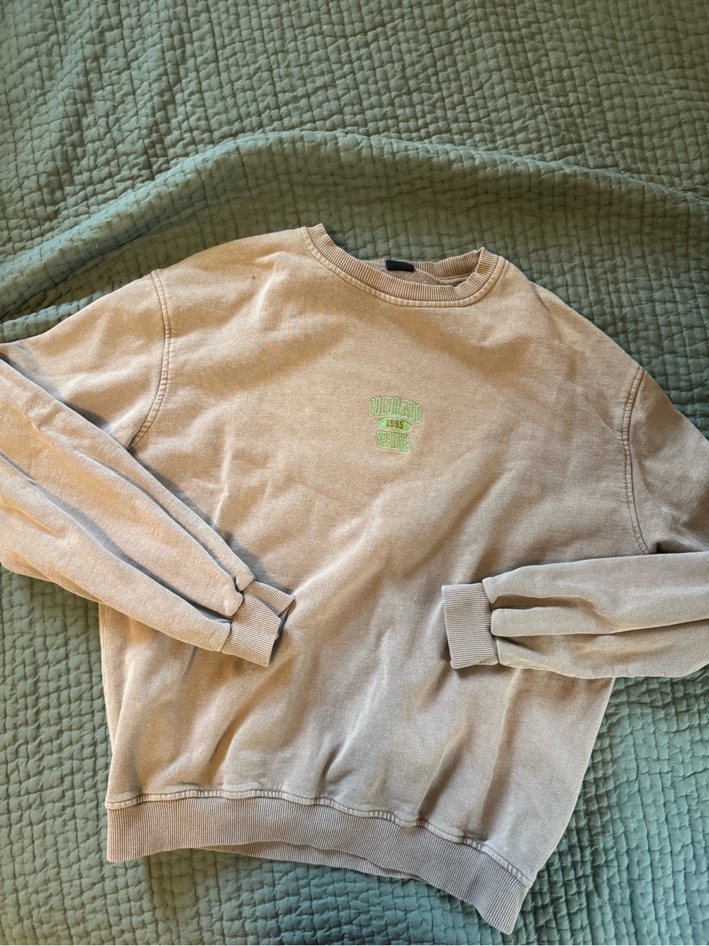 Neutral Beige Crewneck Sweatshirt with Green Colorado Springs Logo